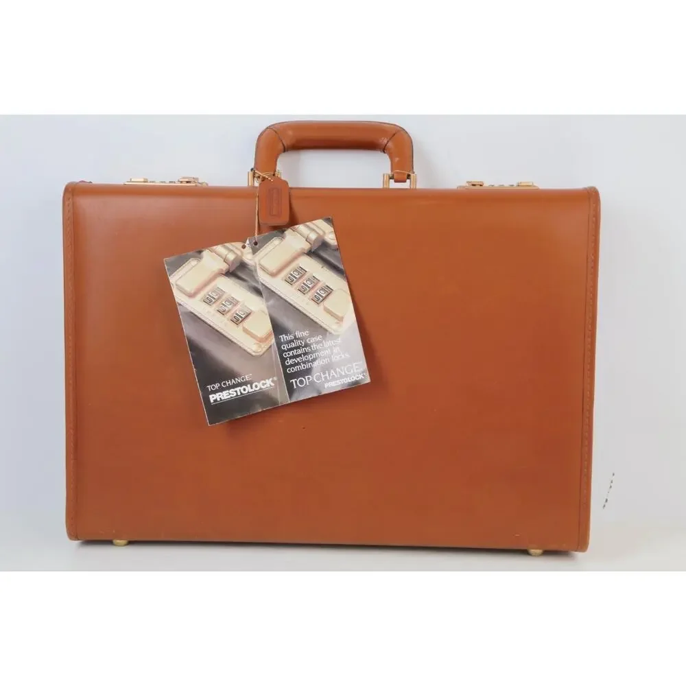 Vintage Coach Briefcase British Tan Leather Hardside Attache Presto Combination